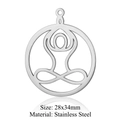 Silver 28x34mm stainless steel yoga symbol pendant for DIY jewelry making and necklaces - Round Yoga Style (LA317) / 5 Pieces / Silver