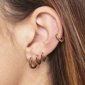 Close-up of gold hoop earrings set with black cubic zirconia worn on earlobes and cartilage - Gold Pave Black Rhinestone (5804703) / Four-Piece Set / Gold