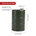 Army green oil drum 750ml stainless steel flask with screw cap for outdoor camping - 750ml Green