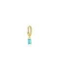 Single gold-plated huggie earring with a rectangle cyan-blue gemstone pendant - 925 Silver / Blue Gem Pendant Gold (RHE786G)