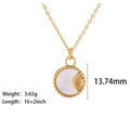 Collar minimalista de acero de titanio dorado con colgante redondo de nácar blanco - Estilo Sol Redondo (KN232703-WGJD)