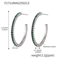 Boucles d'oreilles créoles C en acier inoxydable et zircons verts, diamètre 15mm - Style A / 15mm / Couleur Argent Zircon Vert