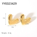 Polished 18K gold plated heart stud earrings with size 25mm and weight 8.3g details - Gold Heart Shape Style (YYE023429)