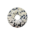 Off-white natural crystal agate donut pendant with blue-black mineral spots for DIY jewelry - Spotted Stone