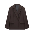 Blazer doppiopetto marrone scuro da donna con spalline imbottite e tasche con patta - XS / Blazers / Marrone Scuro