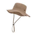 Outdoor khaki sun hat with wide brim, adjustable windproof drawstring and side buttons - Coffee