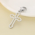 Close-up of a silver hollow cross pendant with lobster clasp on a light textured background - 23x15mm Steel Minimalist Hollow Cross (KLJ7014-Z)