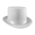 Classic white top hat for children featuring a high crown and matching satin ribbon band - One Size / 13cm Height / White