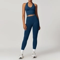 Ensemble de yoga sans couture avec débardeur dos nageur bleu marine et legging taille haute - S / Haut Et Bas / Ensemble deux pièces (Soutien-gorge + Pantalon) / Bleu