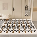 Modern geometric PVC doormat with brown and beige block pattern for home entryway - 80x120cm / Retro Impression - Pineapple Pattern - Horizontal Layout
