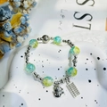 Exquisite blue and yellow beaded bracelet with silver lucky cat and abacus charms - S062-blue And Yellow Cat Abacus Bracelet #sz513