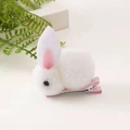 Cute white plush bunny hair clip with pink ears on a pink metal crocodile clip - Rabbit Hair Clip / White