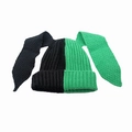 Cute bunny ear knitted beanie with punk black and green contrast patchwork design - M / Black+Grass Green