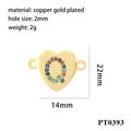 Detailed view of 18K gold plated heart charm with colorful zircon letter Q and dimensions - Letter Q