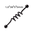 Black spiral industrial barbell piercing with ball ends, stainless steel 1.6x38x5mm - Black - Spiral