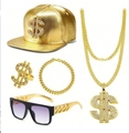 5-piece gold hip hop set including dollar sign hat, chain, bracelet, ring, and sunglasses - Dollar Hat 5-Piece Accessory Set