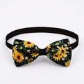 Detail of sunflower pattern printed on black grosgrain ribbon for dog bowtie collars - Black Sunflower