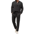 Completo casual da uomo nero in due pezzi con maglia a maniche lunghe e pantaloni - S / Nero