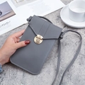 Minimalist grey PU leather 7-inch mini phone bag with golden lock and white stitching - Dark Gray