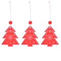 Three red wooden Christmas tree ornaments with white snowflake patterns and hanging ropes - Red Christmas Tree * 3