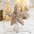 Champagne glitter 22cm Christmas star tree topper with a stable silver spring base - 20cm Champagne Little Star