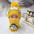Bright yellow knitted beanie for toddlers featuring a cute penguin and top pompom - Penguin Hat And Scarf Set Yellow