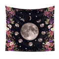 Détail du tissu d'une tenture noire avec phases lunaires et motifs roses vintage - 73X95CM / YCYX01 Rose Noire Phase de Lune