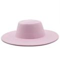 Detailed close-up of smooth pink wool felt surface on flat top fedora hat crown - M (56-58cm) / Pink
