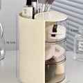 Organizer cosmetico rotante beige a 3 livelli per piumini da cipria, altezza 18,1 cm - Triplo Strato / Giallo crema
