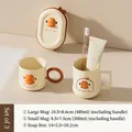 Cartoon bathroom set with two cups and soap box in warm beige and brown plastic - 1 Large Cup + 1 Small Cup + Soap Box