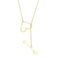 Golden stainless steel heart and arrow Lariat necklace with a minimalist long chain - Heart with Arrow / Gold