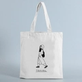 Off-white canvas tote bag featuring a black travel character print and double shoulder straps - STD239-M/Travel Figure