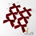 Set of 6 red velvet Christmas bows for tree decor and DIY crafts, size 13x13cm - 3.8cm Wine Red / 6 Pack