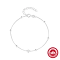 Elegant S925 sterling silver chain bracelet with clear zircon and small silver beads - 925 Silver / White Gold
