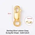 Golden 8mm sterling silver lobster clasp connector for jewelry making with ring - 925 Silver Bar Clasp Gold / 8mm