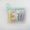 Mini pill highlighter set 6 colors with cute rabbit pouch and mint green handle ring - Rabbit Ear