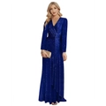Deep V-neck sequined evening gown in bright blue with long sleeves and floor-length hemline - US size 2 / Tops / Sapphire Blue