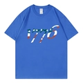 Blue short-sleeve crewneck cotton t-shirt featuring a 1776 US flag pattern print - Royal Blue 1