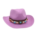 Sombrero de vaquero de paja tejida púrpura con banda de cuero y piedras preciosas turquesa - Púrpura