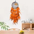 Handmade dream catcher with orange feathers and tree of life design for wall hanging - Orange
