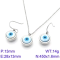 Silbernes Edelstahl-Schmuckset mit hellblauem Evil Eye Anhänger und Ohrringen - Kreisförmiger Stahlfarbstil (KS118305-K)