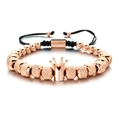 Men's retro crown charm bracelet with beaded pineapple beads and woven adjustable rope - Rose Gold Crown-8MM