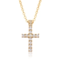 Elegant gold cross necklace with shimmering zircon stones on a white reflective base - Simple Pave Style (B244)