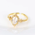 Adjustable 18K gold ring with marquise zircon and delicate leaf accents in luxury style - Large Clear Marquise Zircon Gold Style (Style 4 Gold)
