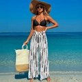Three-piece black bikini set with high-waist tie-dye beach trousers for women - S / Top And Bottom / Black with Polka Dot