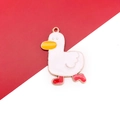 Cartoon duck pendant in white and red enamel with gold alloy finish for DIY jewelry - Go Duck Go/Cheering Duck