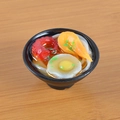 Realistic miniature Japanese udon noodle bowl with fried egg, shrimp and narutomaki - Squid and Egg Noodles (No Keychain) / 5cm x 2cm x 2.5cm