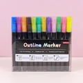 Lot de 24 marqueurs à double ligne en boîte transparente pour DIY et cartes de vœux - Set de 24 Couleurs Marqueurs de Contour Corps Noir (Sans Boîte Intérieure)