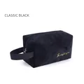 Classic black velvet cosmetic organizer bag with gold embroidery and carrying handle - Handbag Style / Classic Black