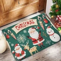 Green Christmas door mat with Santa, snowman and reindeer prints on anti-slip fabric - 50*80cm / Santa & Snowman-Green(CHDT-2024-01186)